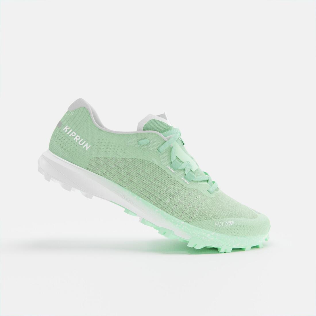 Chaussures trail running compétition femme - kiprun race light vert clair