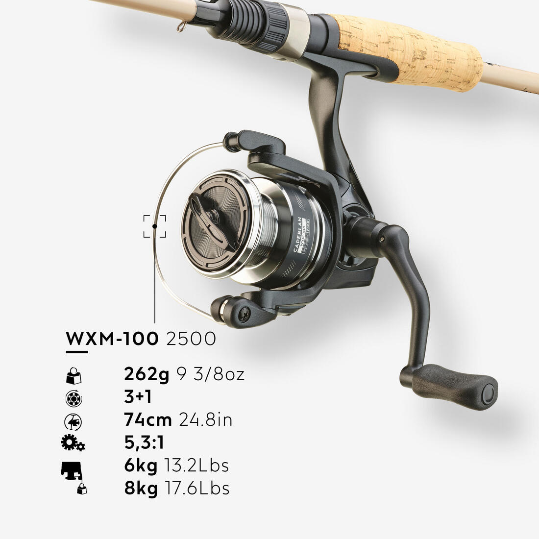 Ensemble canne & moulinet pêche aux leurres WXM 100 Spinning 1.80m L 2-10g