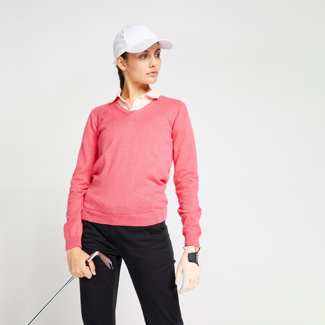 Pull de golf col V femme MW500