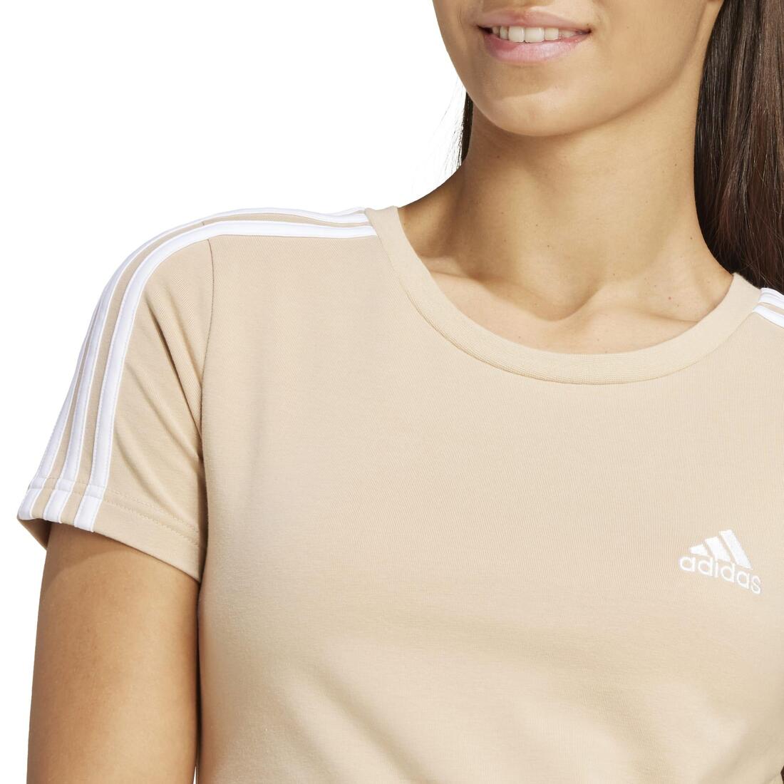 T-SHIRT CROP SLIM DE FITNESS SOFT TRAINING ADIDAS FEMME BEIGE