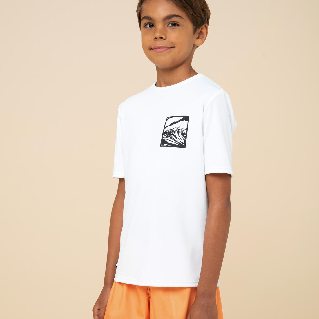 T-shirt anti UV manches courtes surf Junior - 100 blanc noir skate