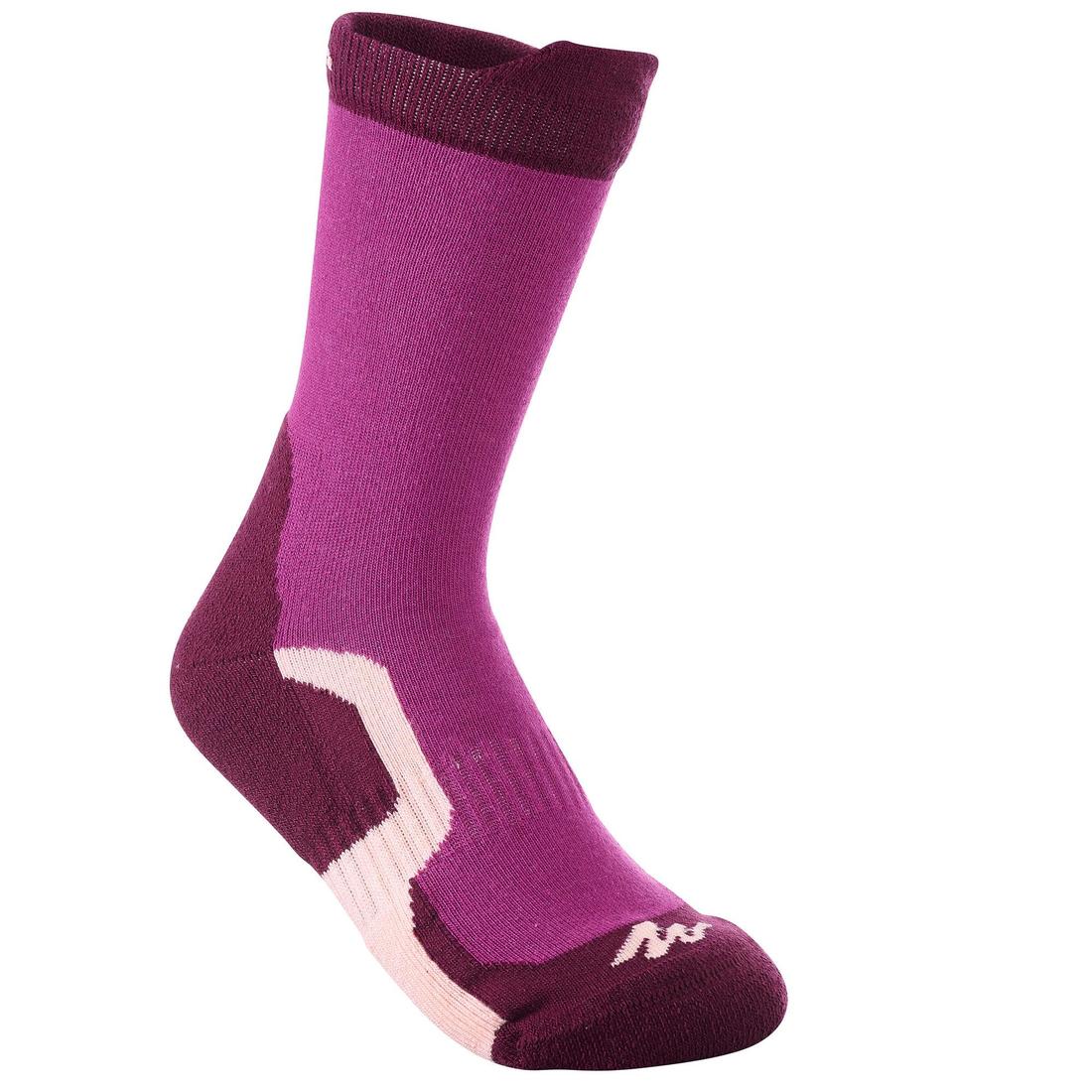 2 paires de chaussettes de randonnée tiges hautes enfant Crossocks violettes