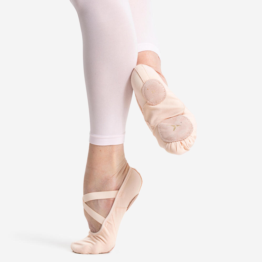 Demi-pointes danse classique bi-semelles en toile stretch saumon tailles 41-42