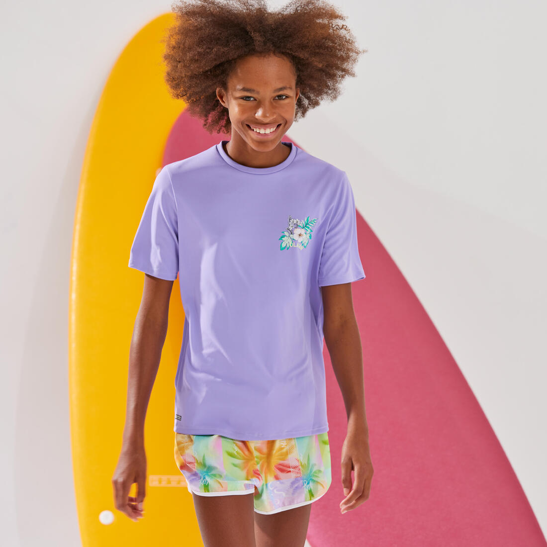 T-shirt anti UV manches courtes surf Junior - 100 blanc noir skate