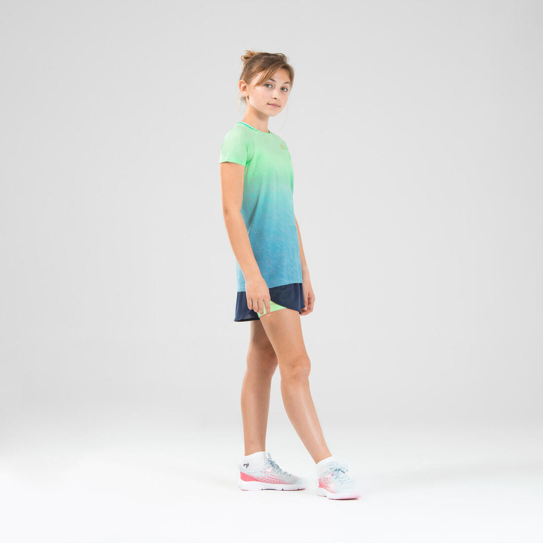 Tee-shirt manches courtes fille running et athlétisme KIPRUN care turquoise