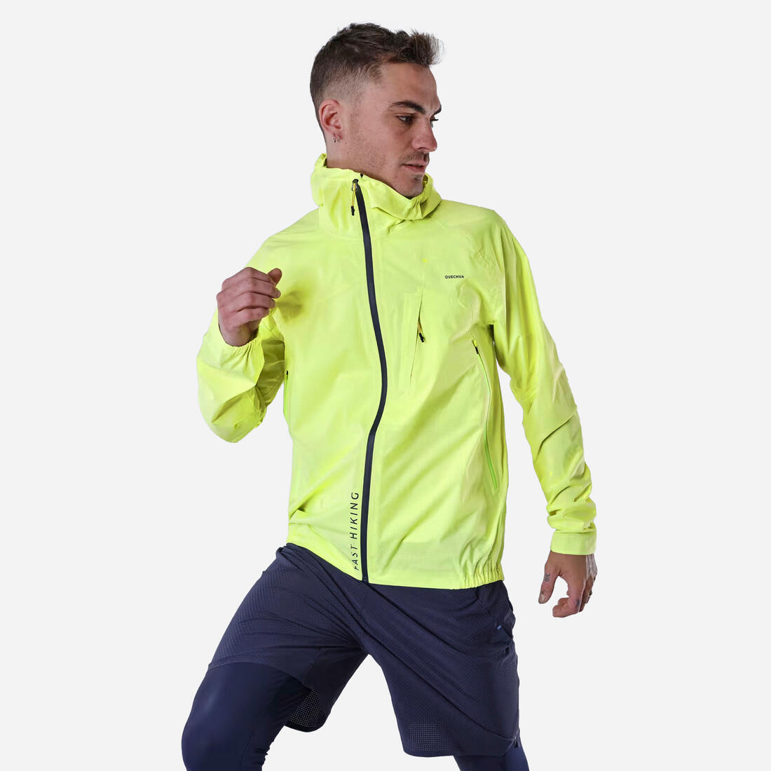 Veste imperméable ultra légère de randonnée rapide - FH 500 - homme  Jaune