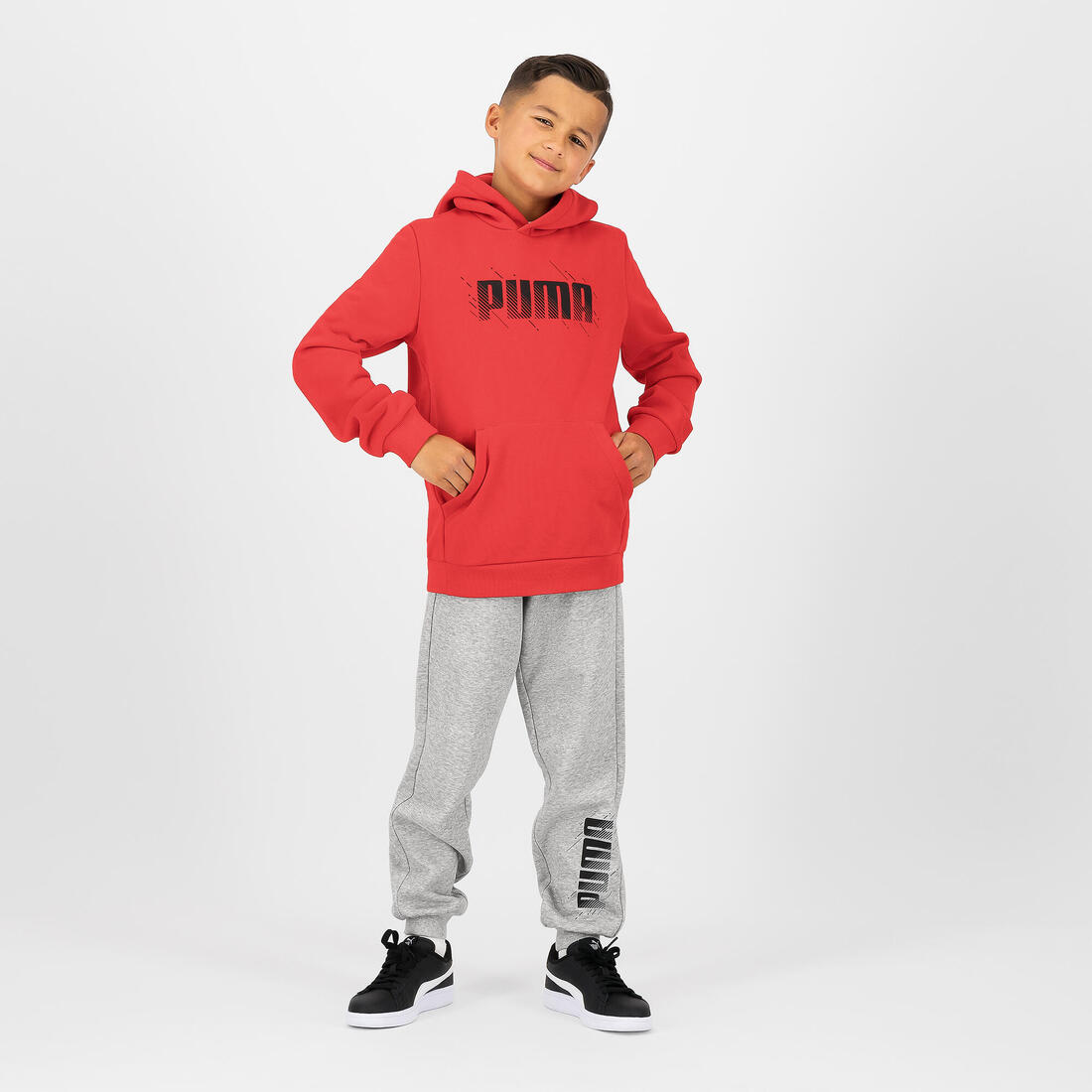 Sweat à capuche imprimé Puma enfant - rouge