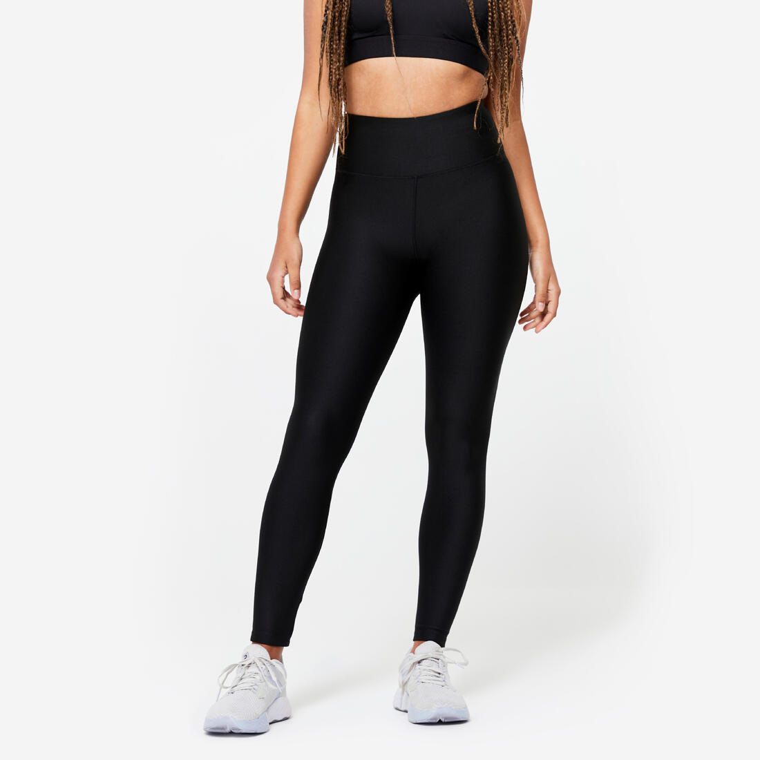 Legging de fitness taille haute femme, noir fumé