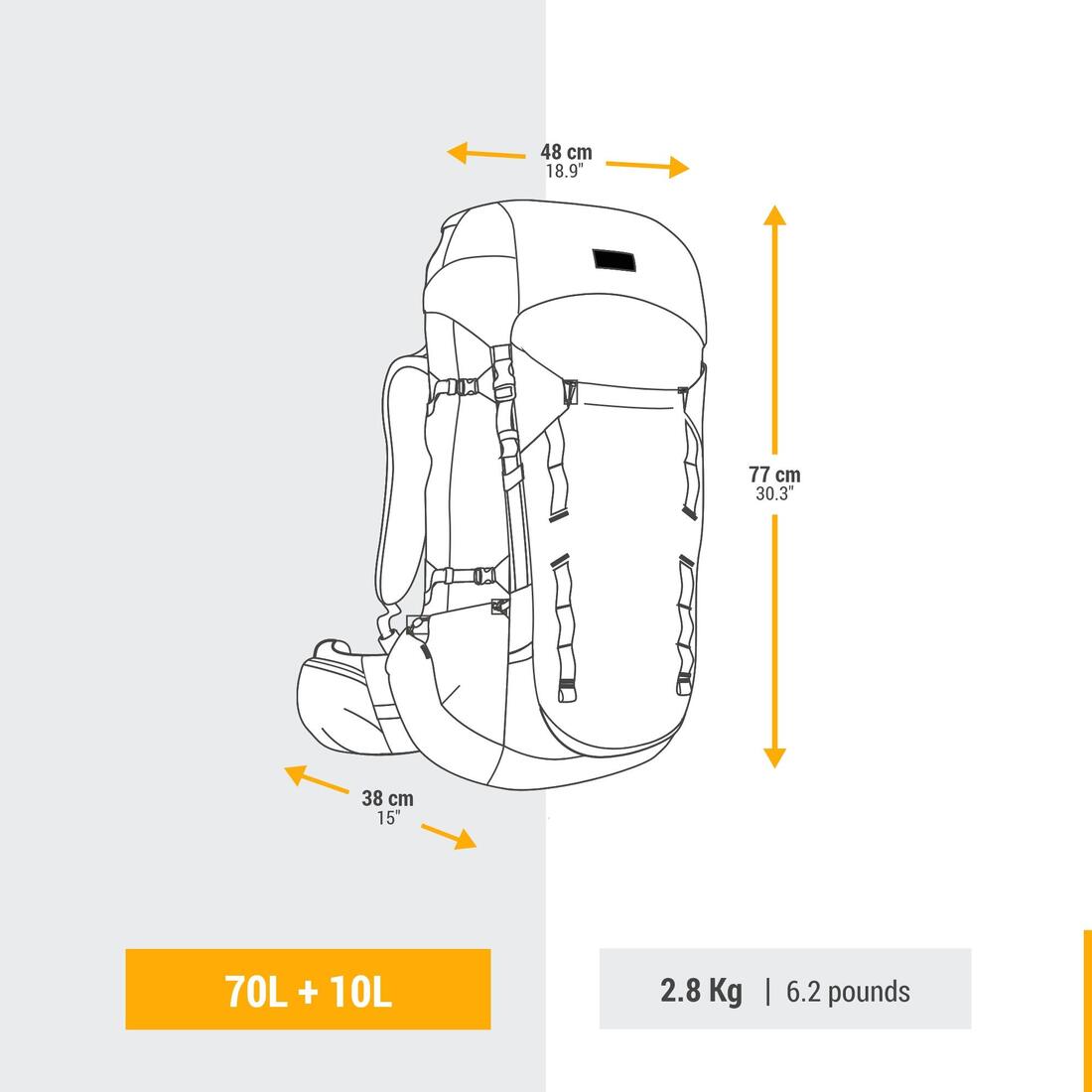 Sac à dos de trekking Homme 70+10L - MT900 Symbium