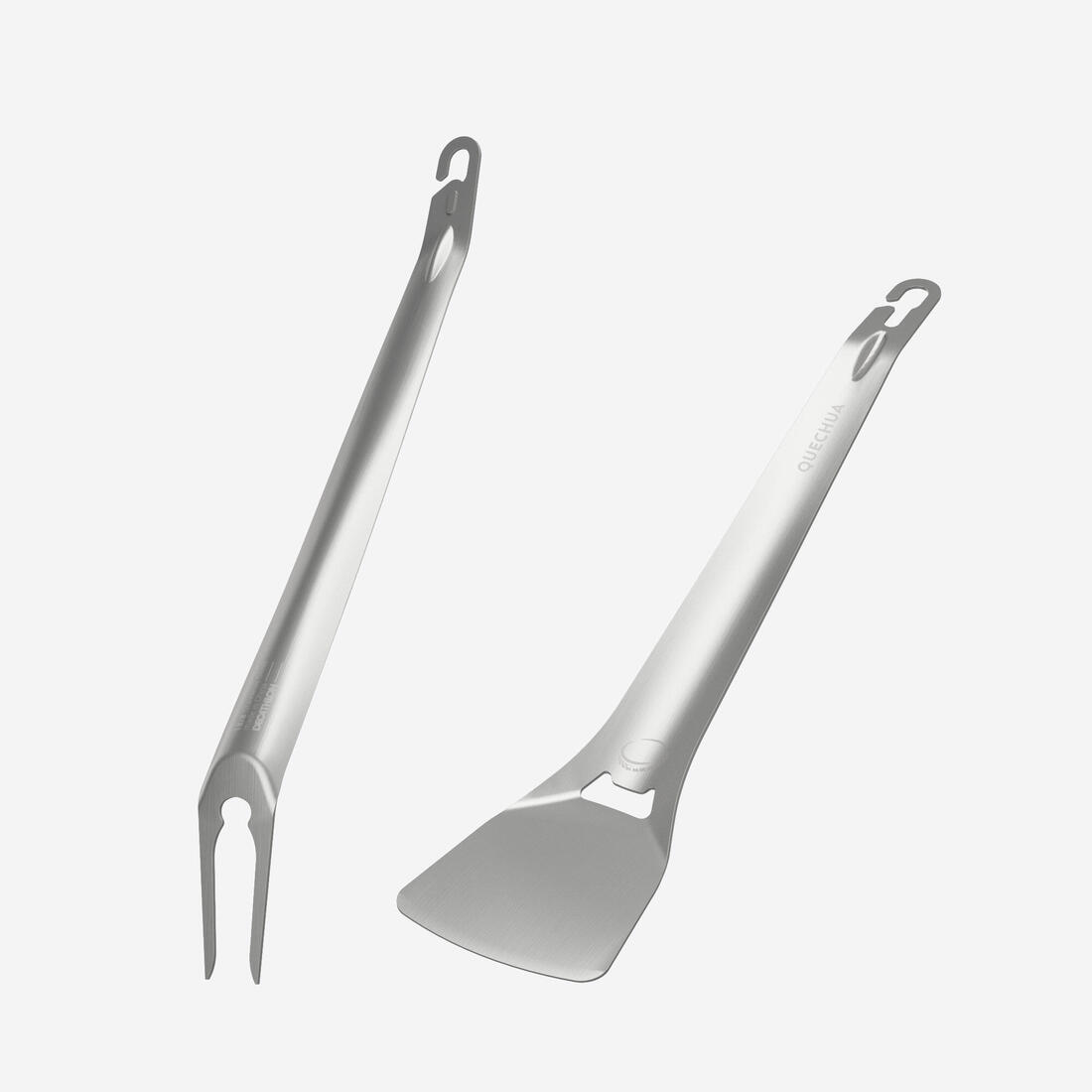 Kit 2 ustensiles en acier inoxydable, spatule-fourche, pour le camping