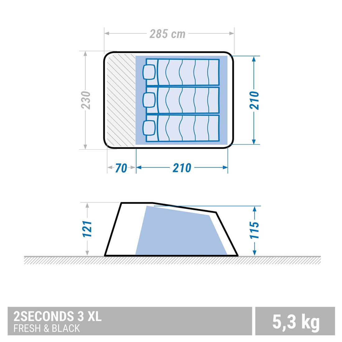 Tente de camping - 2 SECONDS XL - 3 places - Fresh & Black