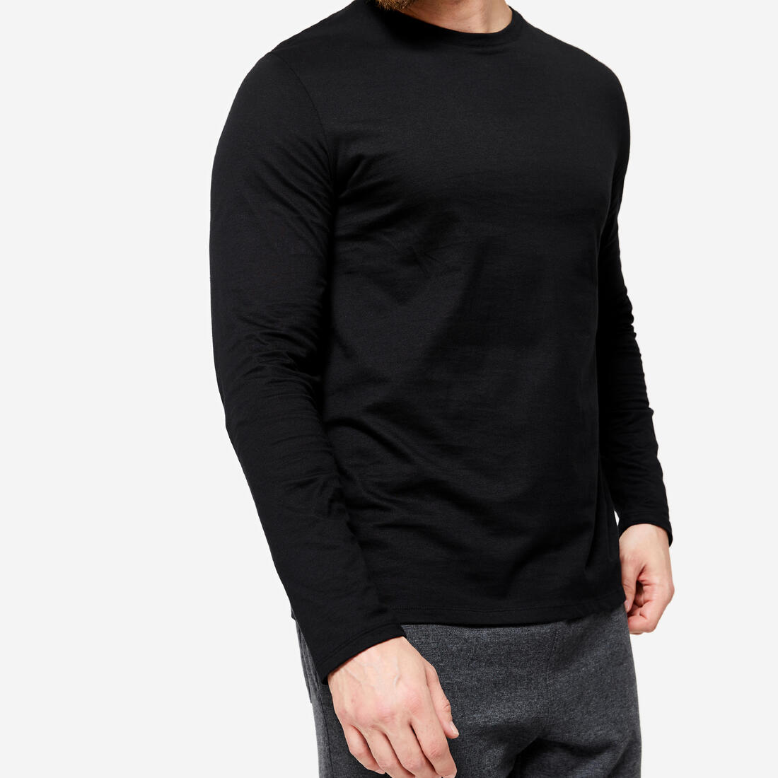 T-shirt fitness manches longues slim coton col rond homme