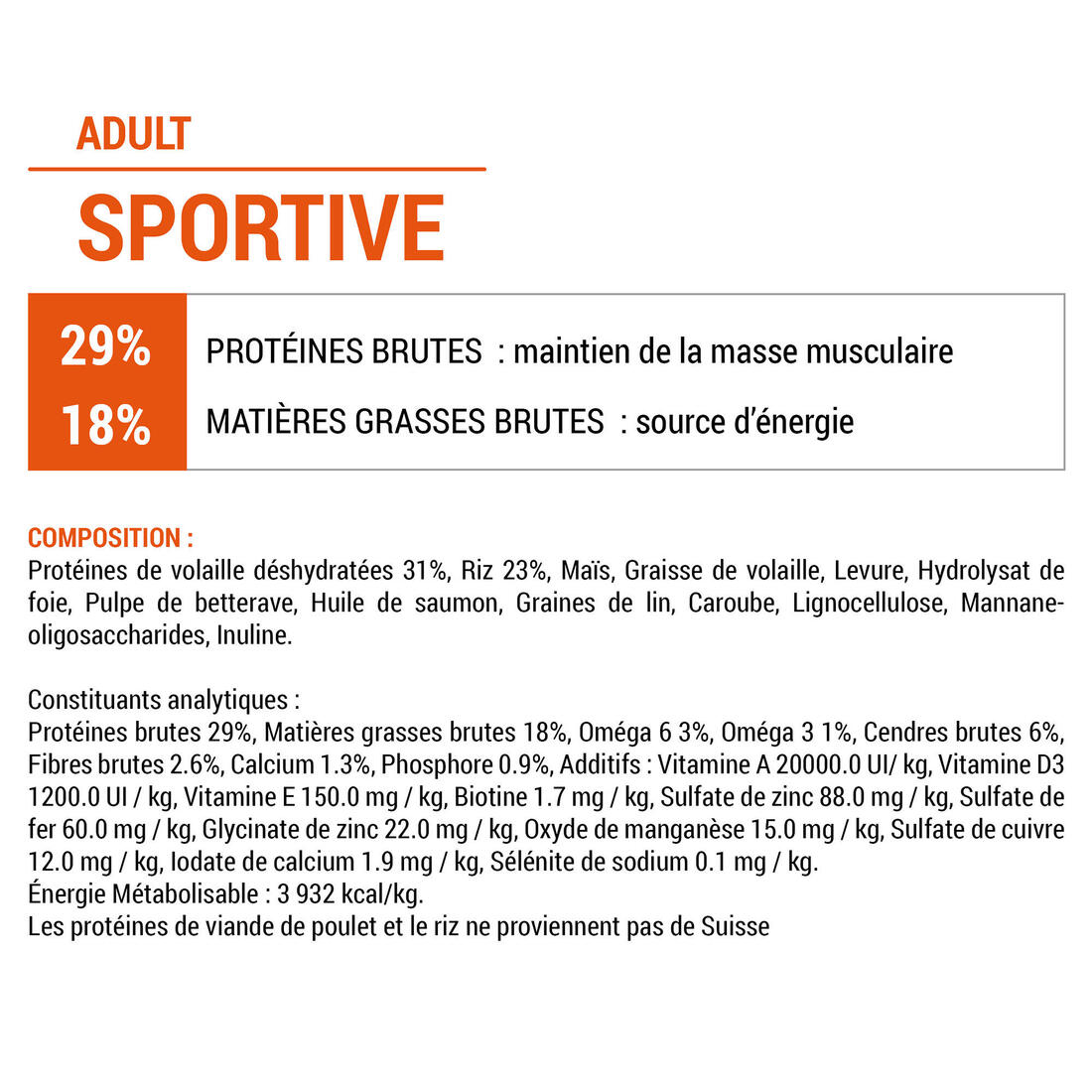 CROQUETTES CHIEN ADULT SPORTIVE 12KG