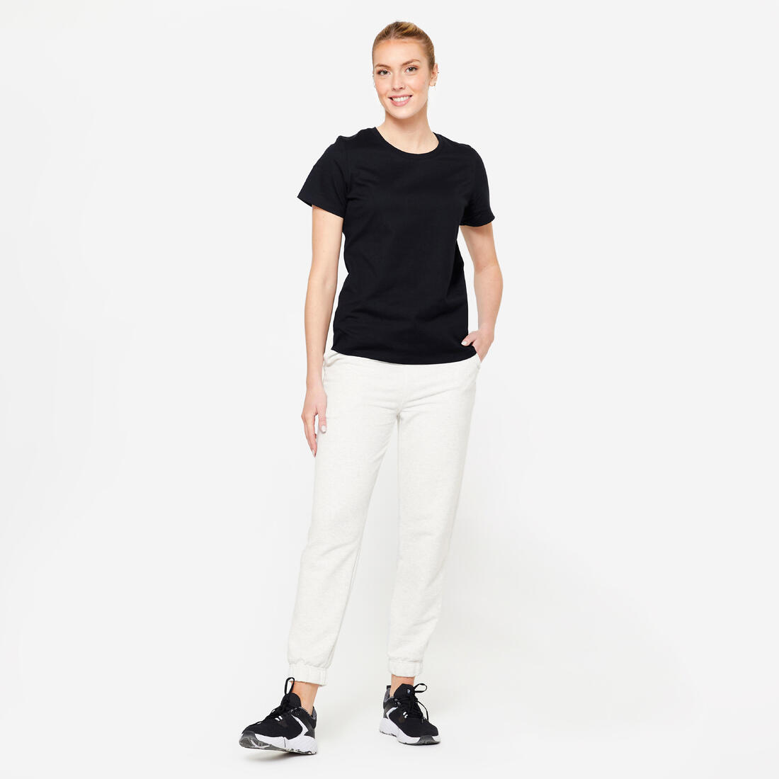 Pantalon regular fitness femme - 500 essentials blanc chiné