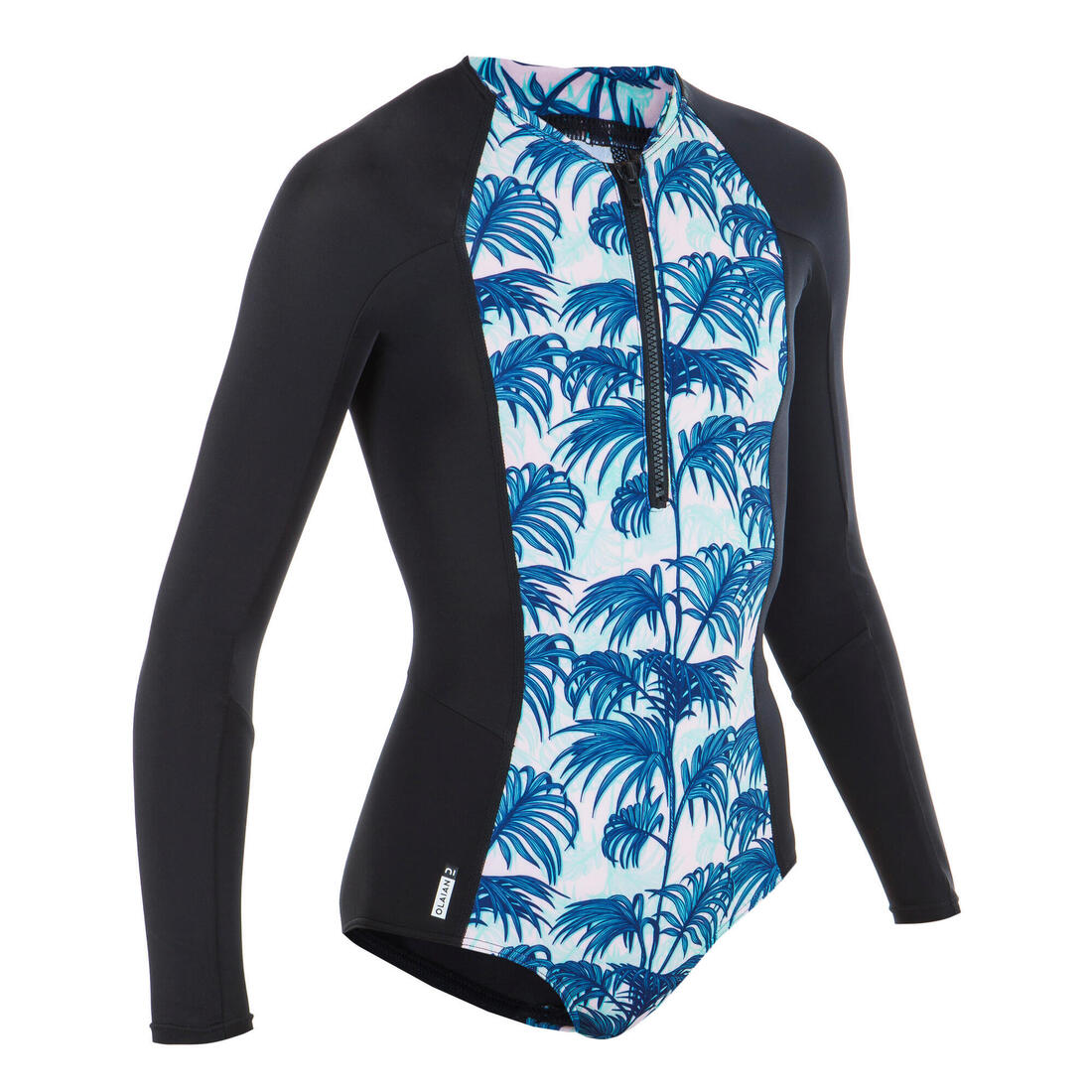 Maillot de bain une pièce surf manches longues zip avant Fille - 500