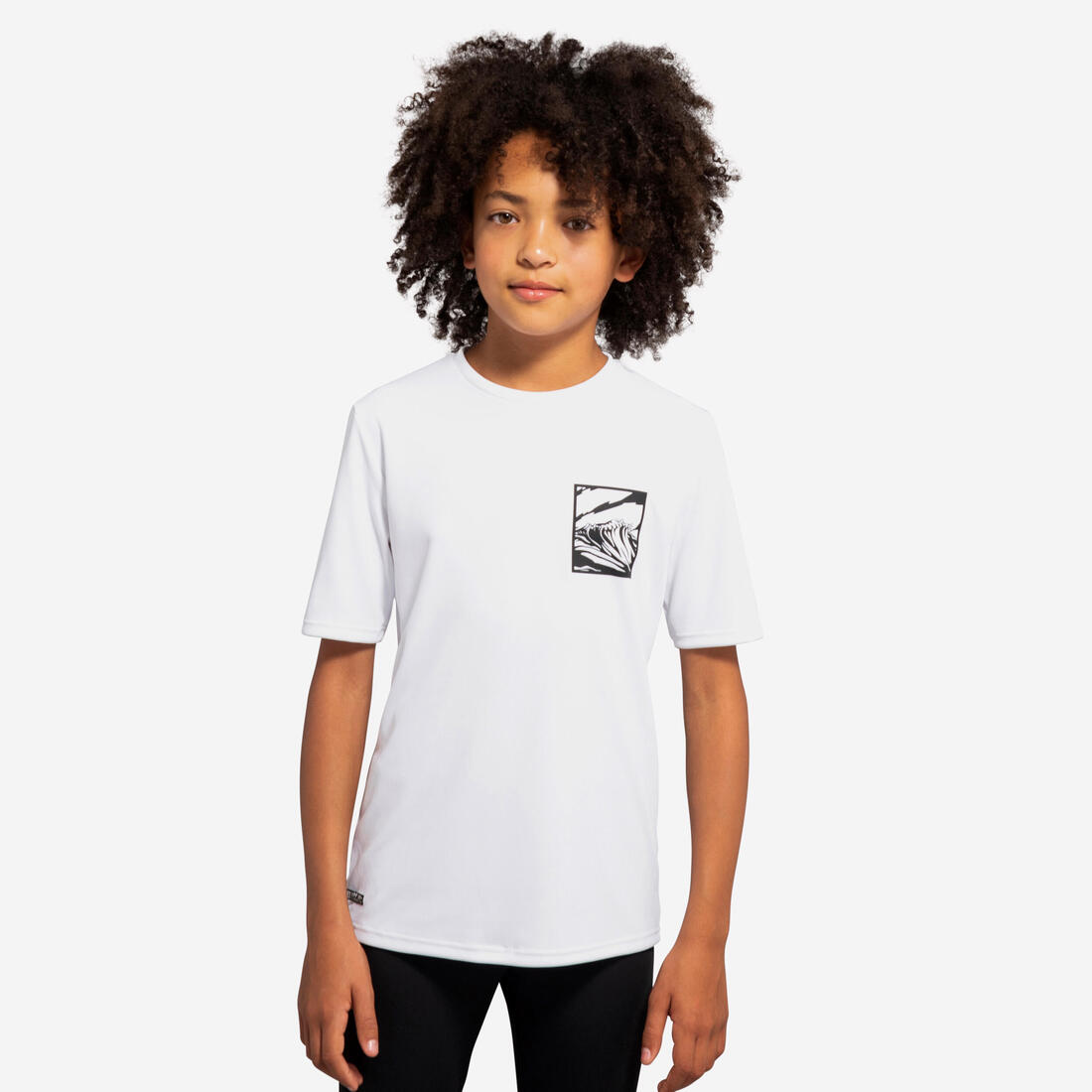 T-shirt anti UV manches courtes surf Junior - 100 blanc noir skate