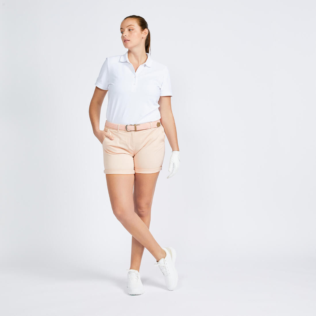 Polo golf en coton manches courtes femme, MW500 beige clair