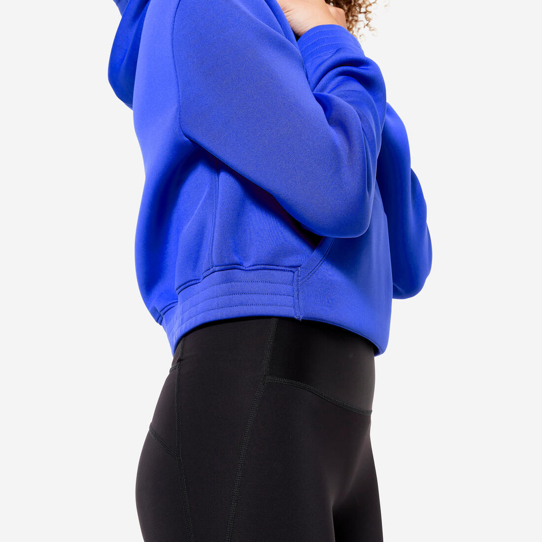 Sweat à capuche crop top Fitness Cardio Bleu