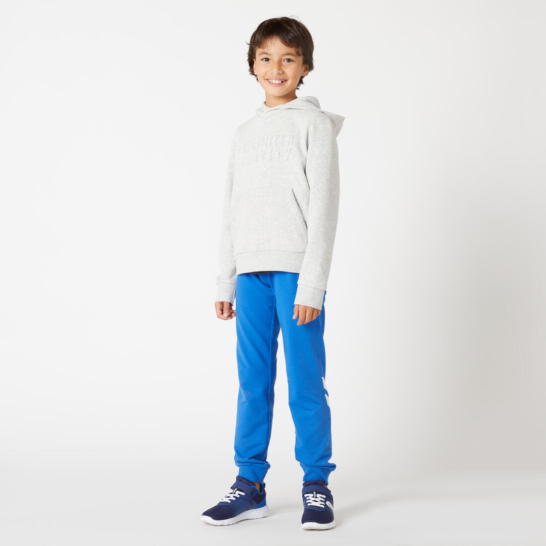 Pantalon de jogging mixte french terry droit coton enfant - 100 gris chiné foncé