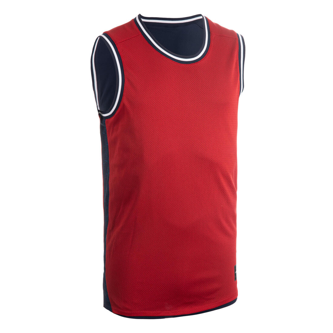 MAILLOT SANS MANCHE DE BASKETBALL REVERSIBLE HOMME T500R BLEU / ROUGE GRENAT