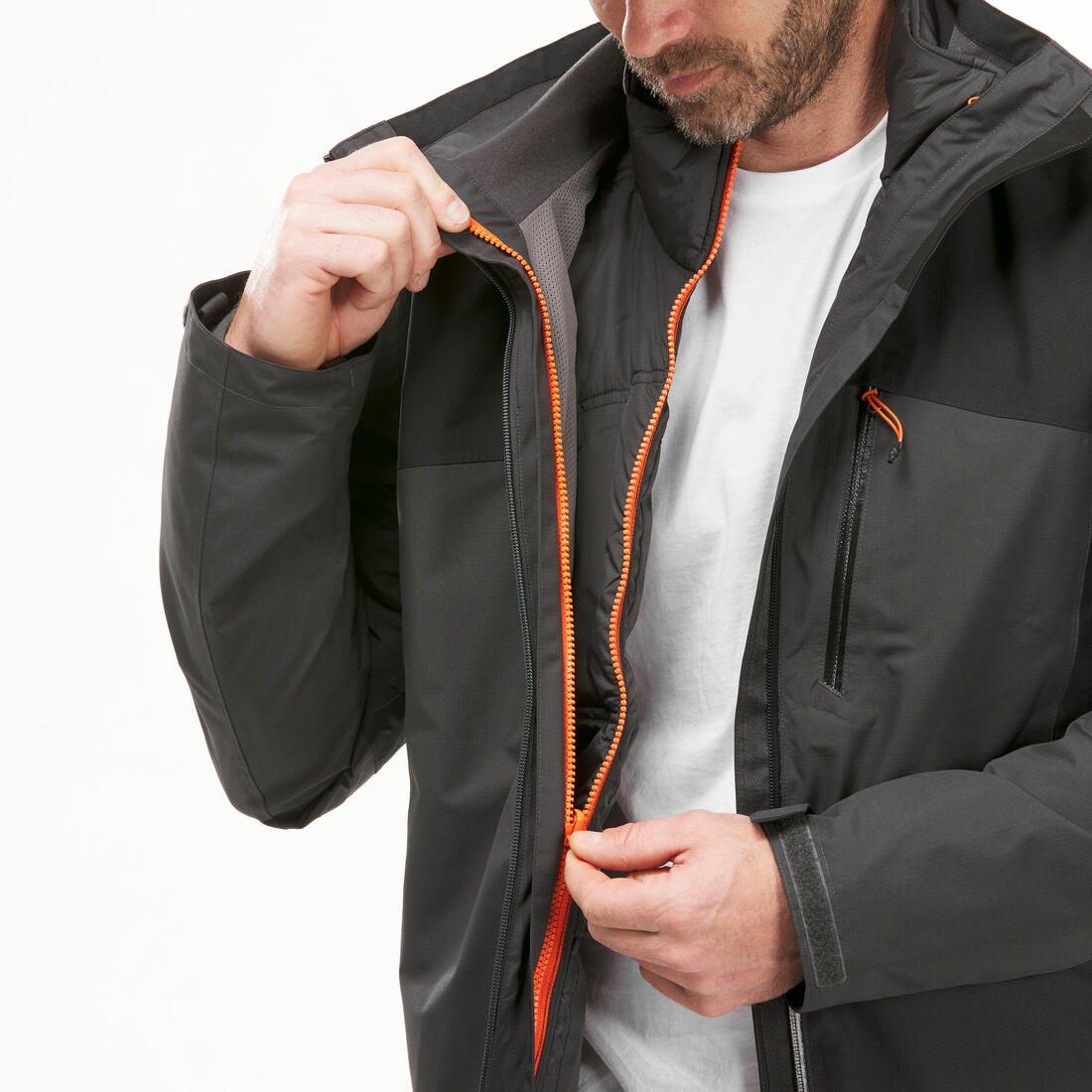 Veste 3en1 imperméable de trek voyage - TRAVEL 500 -10°C noire - homme