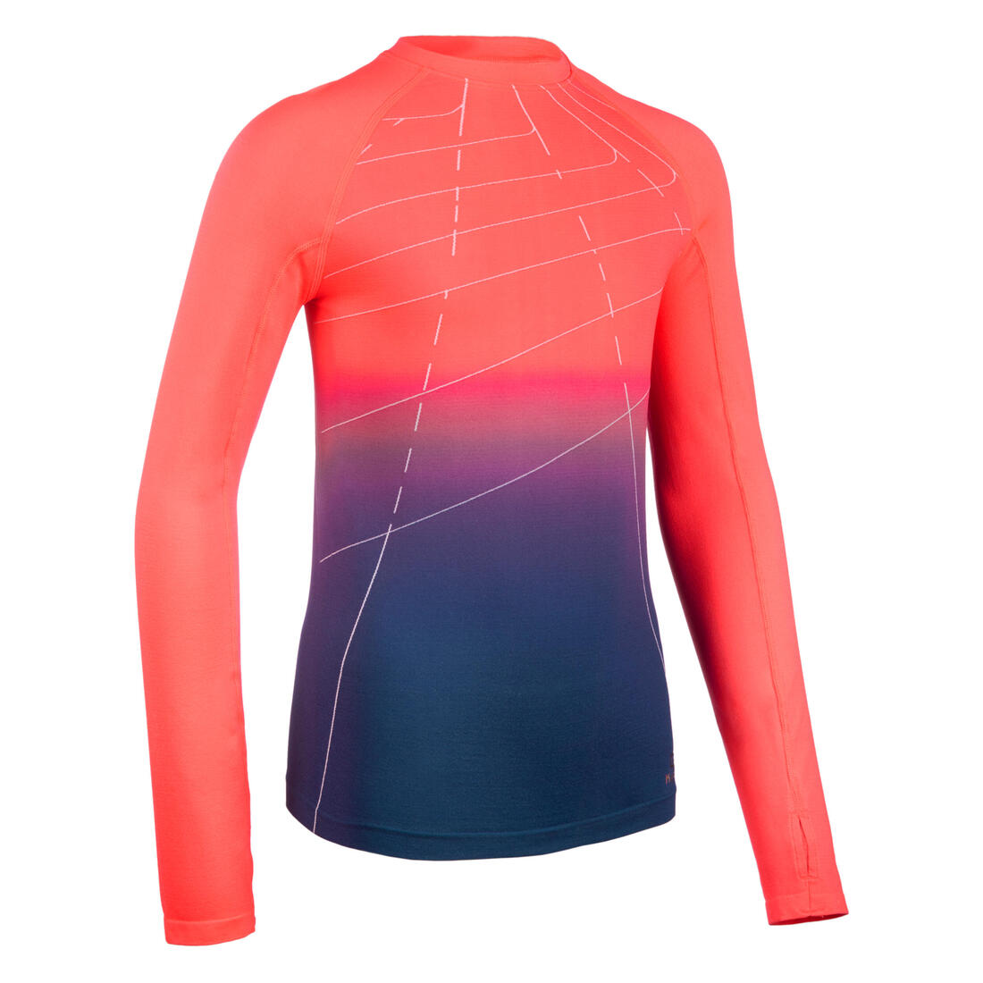 maillot manches longues d'athlétisme pour fille AT 500 skincare rose fluo bleu