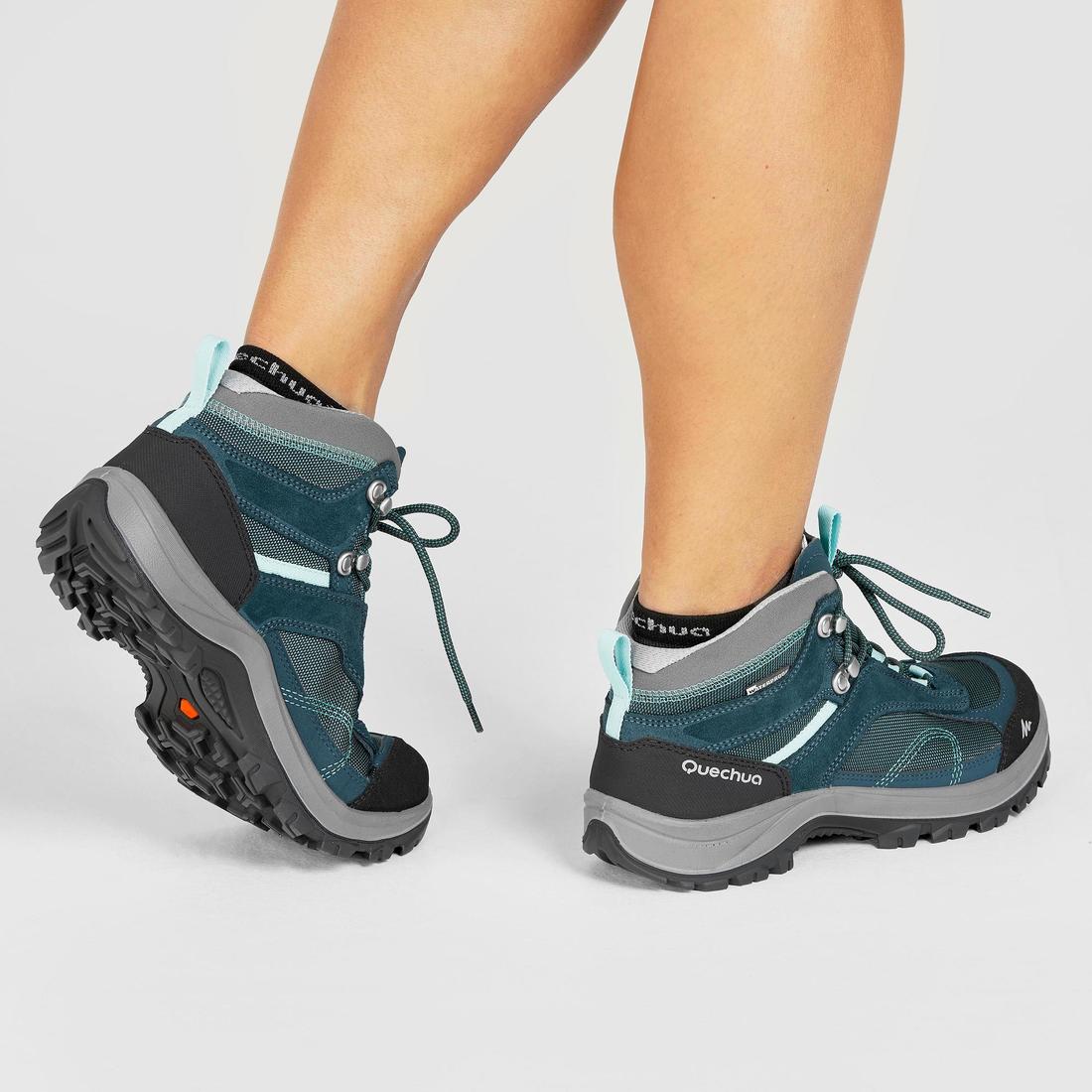 Chaussures imperméables de randonnée montagne - MH100 Mid Turquoise - Femme