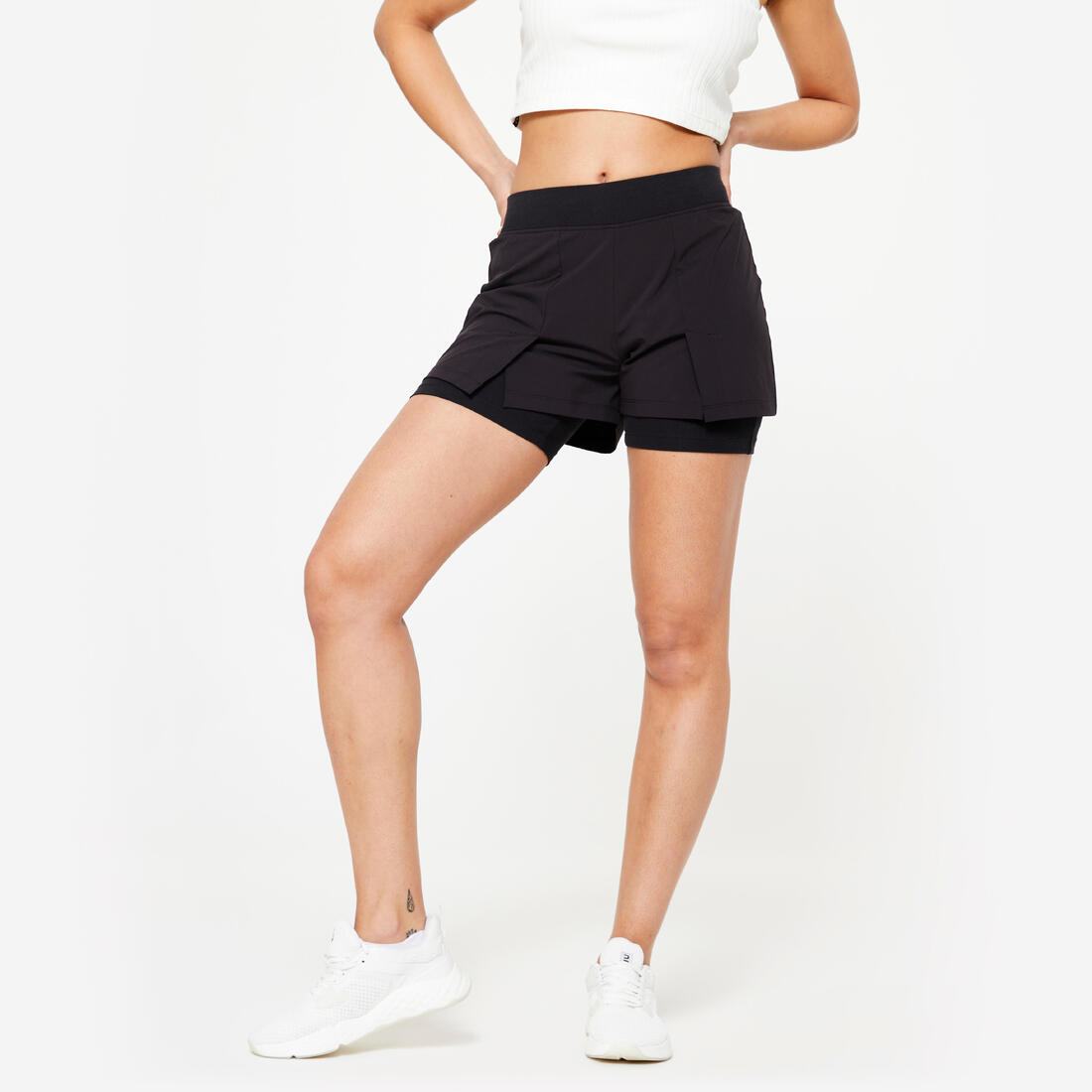 Short et sous short de Fitness Femme - 500 Noir 2 en 1