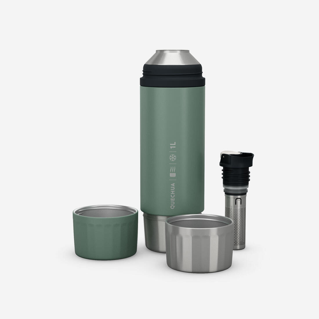 Bouteille 900 isotherme 1L inox de randonnée et camping, bouchon instantané.