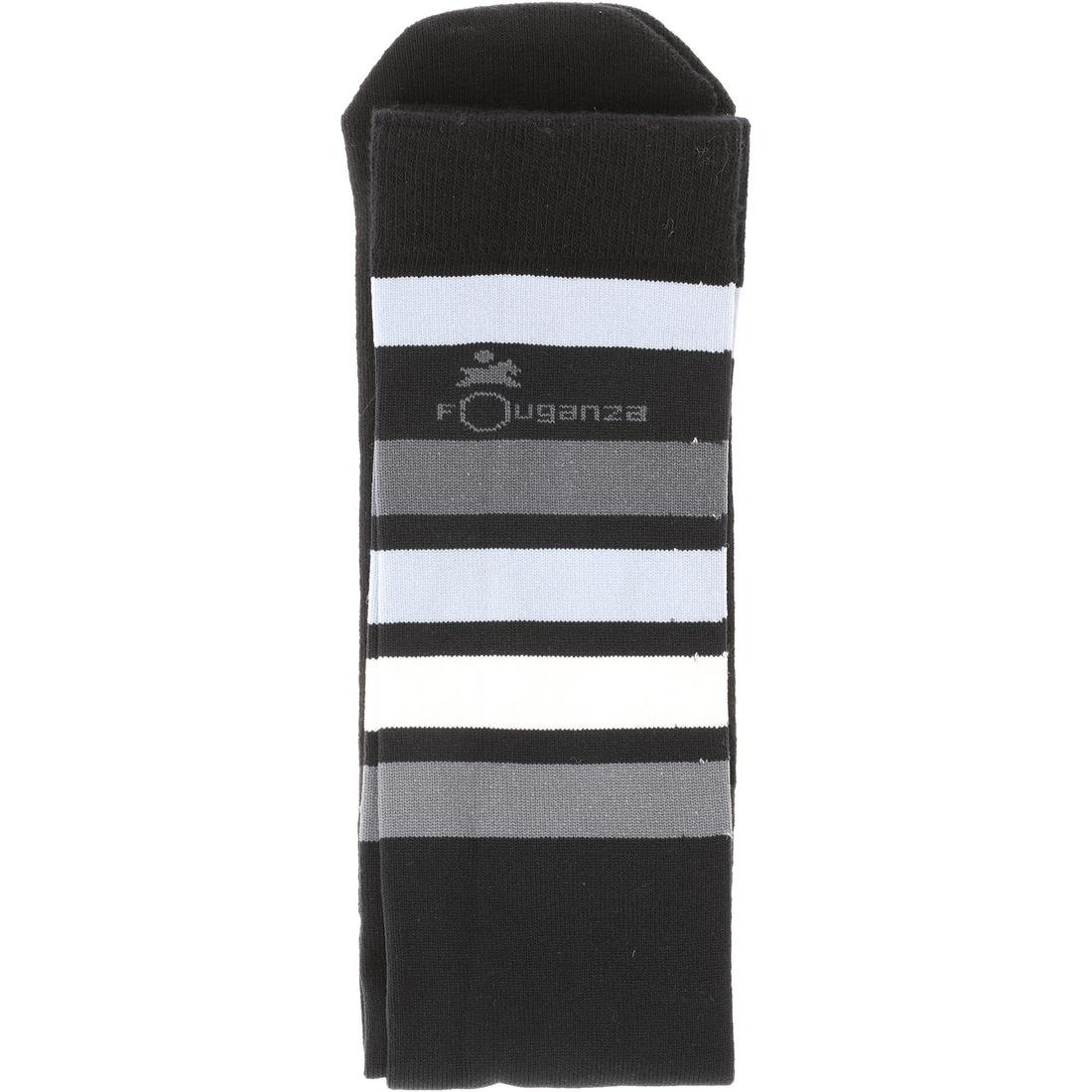 Chaussettes équitation adulte 100 noir rayures blanches et grises