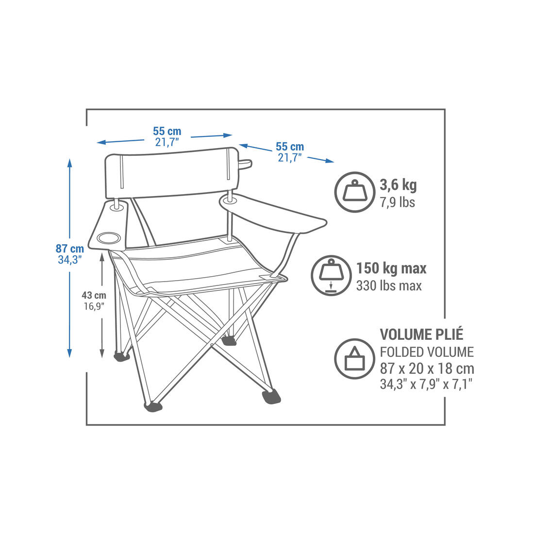 Grand fauteuil pliant pour le camping - xl