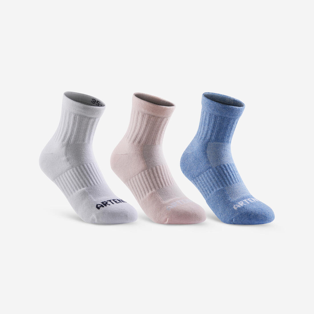 CHAUSSETTES DE SPORT ENFANT MI-HAUTES ARTENGO RS 500 LOT DE 3