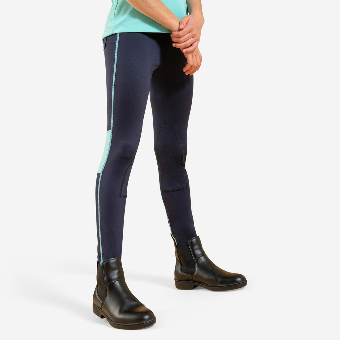 Kids' Horse Riding Light Legging 100 - Petrol Blue/Navy Blue