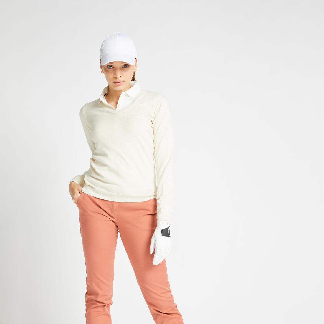 Pull de golf col V femme MW500