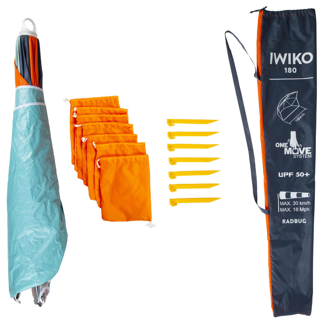 Parasol Abri plage solaire Iwiko 180 bleu jaune UPF50+ 3 places