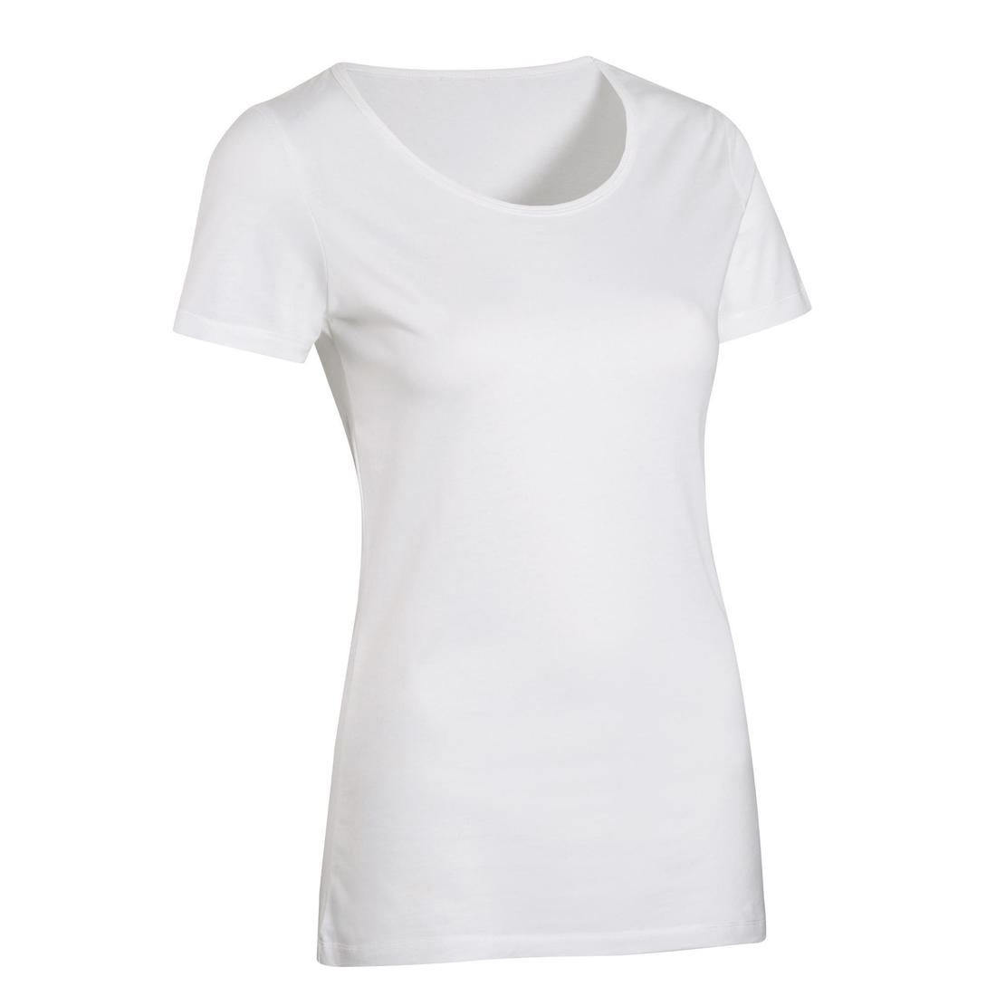 T-shirt fitness manches courtes droit coton col rond femme blanc glacier