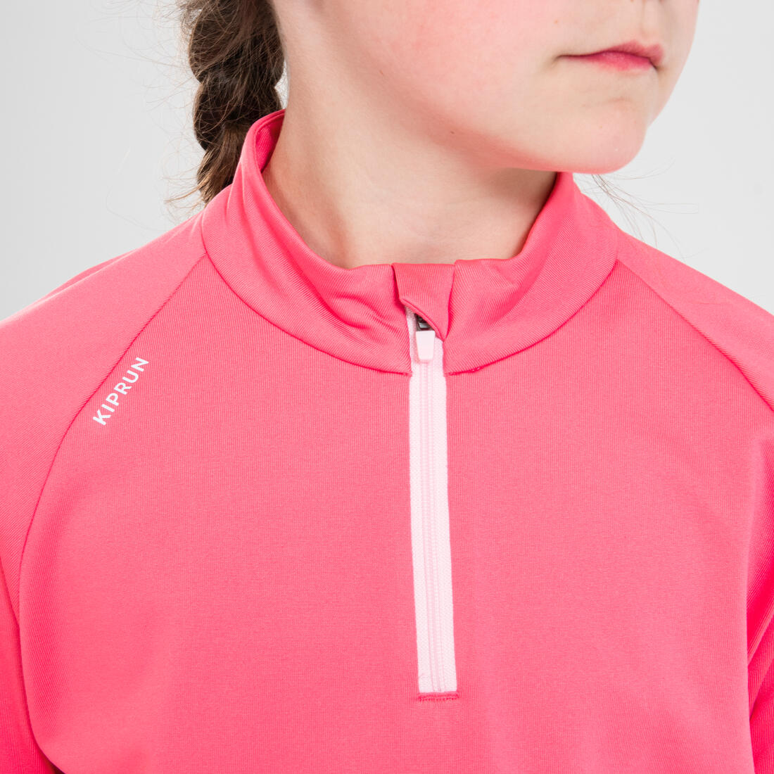 Maillot manches longues chaud 1/2 zip enfant d'athlétisme AT 100 corail fluo