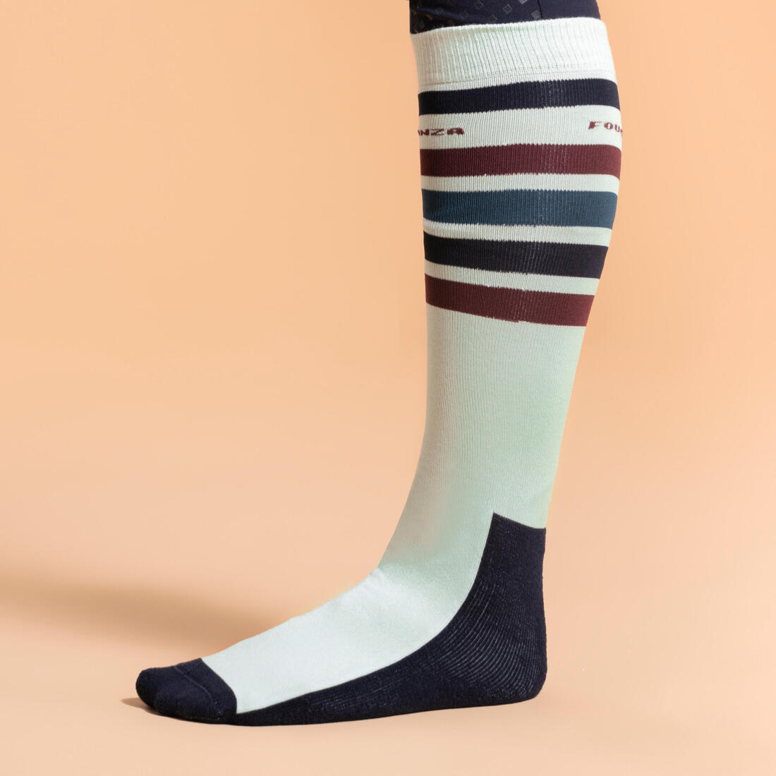 Chaussettes équitation adulte 100 noir rayures blanches et grises