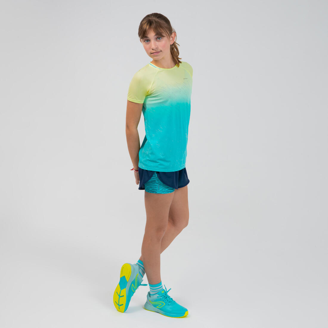 Tee-shirt manches courtes fille running et athlétisme KIPRUN care turquoise