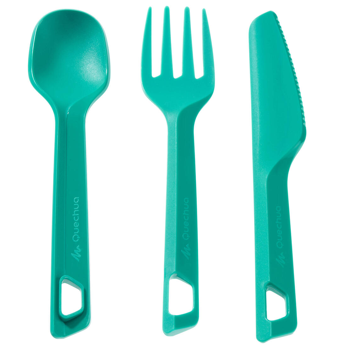 Set 3 couverts (couteau, fourchette, cuillère) pour le camping en plastique bleu