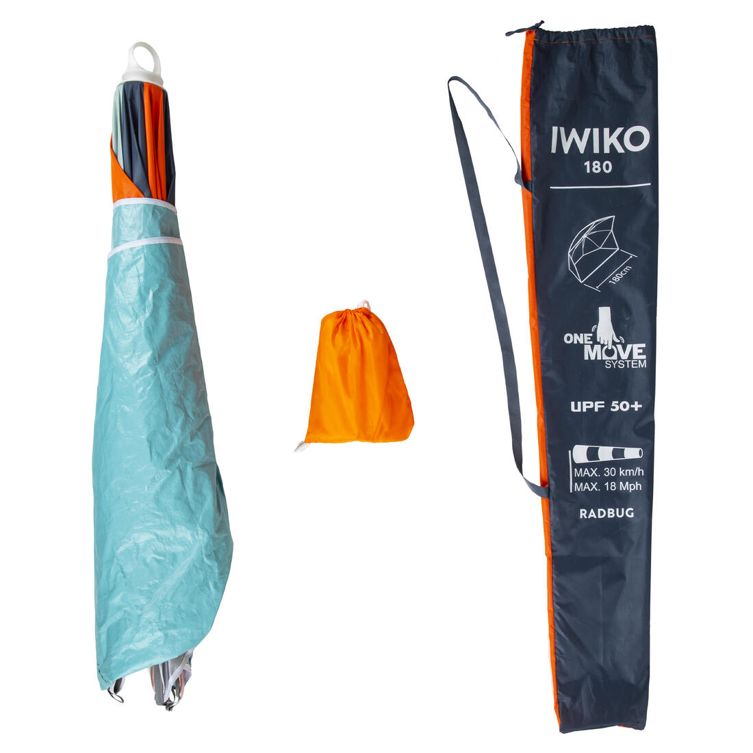 Parasol Abri plage solaire Iwiko 180 bleu jaune UPF50+ 3 places