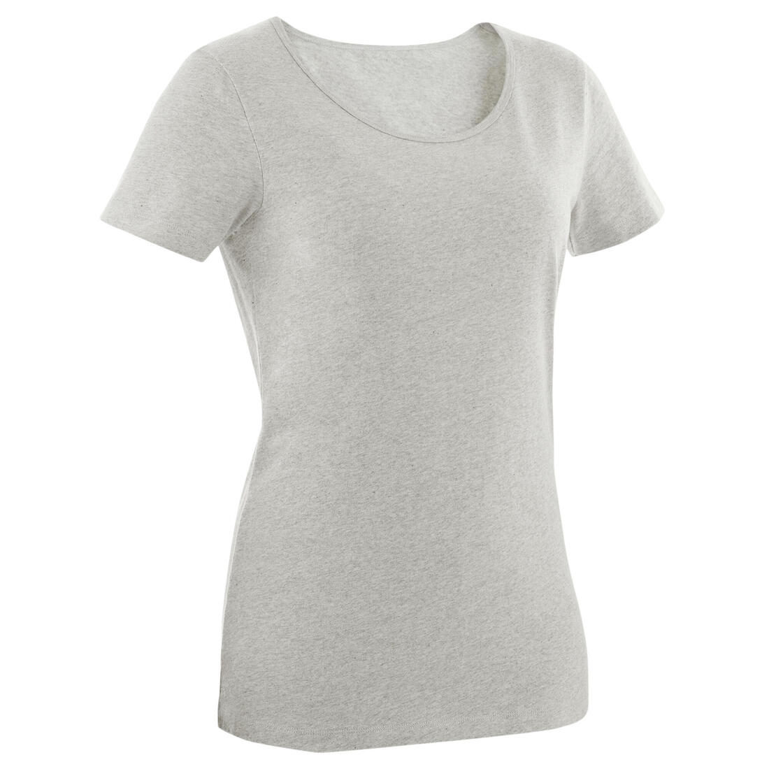 T-shirt fitness manches courtes droit coton col rond femme blanc glacier