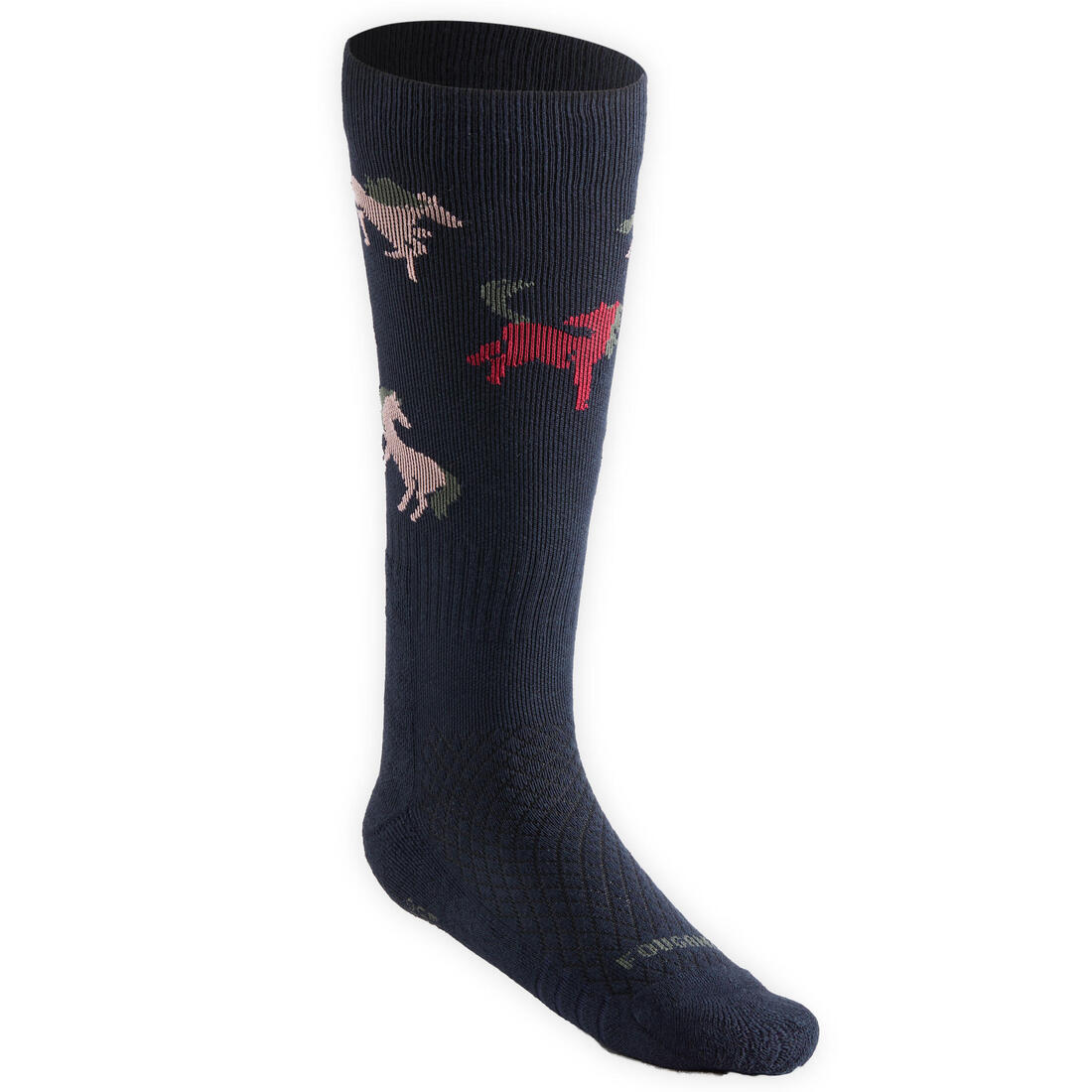 Chaussettes d'équitation enfant sks 500 motifs poneys marine et rose. lot de 2