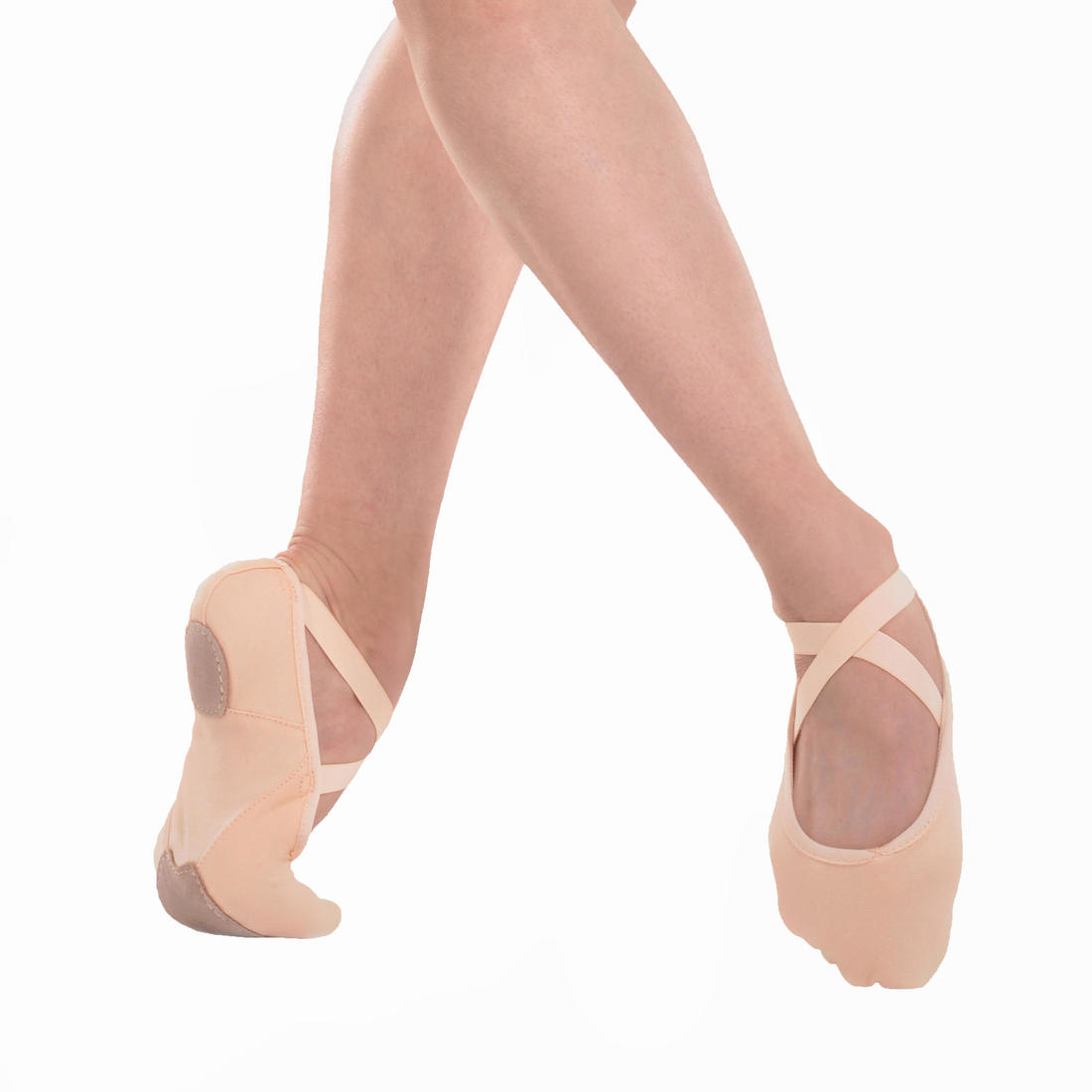 Demi-pointes danse classique bi-semelles en toile stretch saumon tailles 41-42