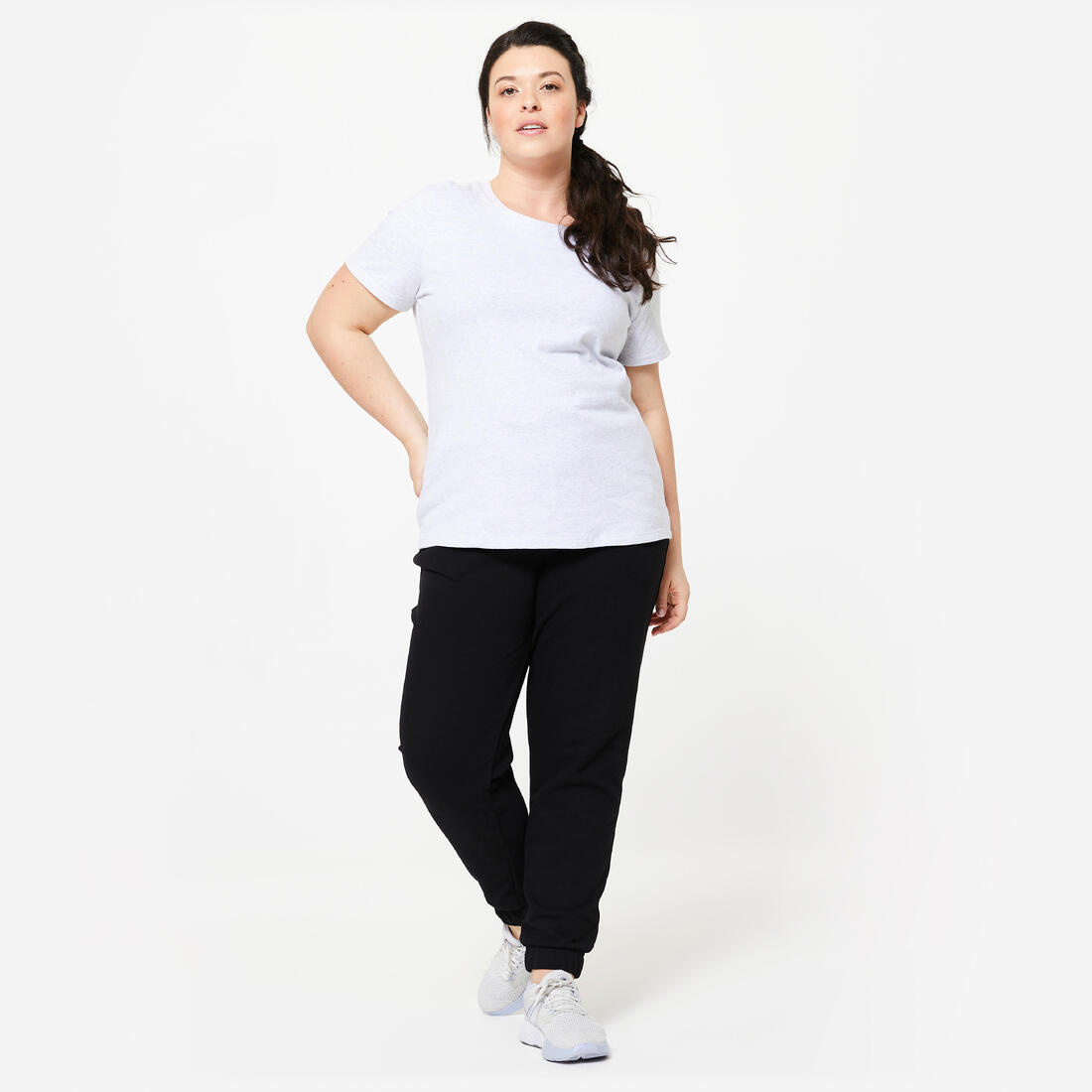 Pantalon regular fitness femme - 500 essentials blanc chiné