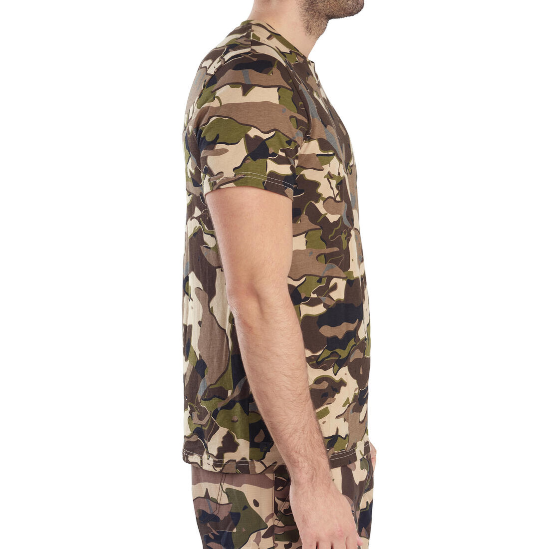 T-shirt manches courtes chasse 100 camouflage woodland