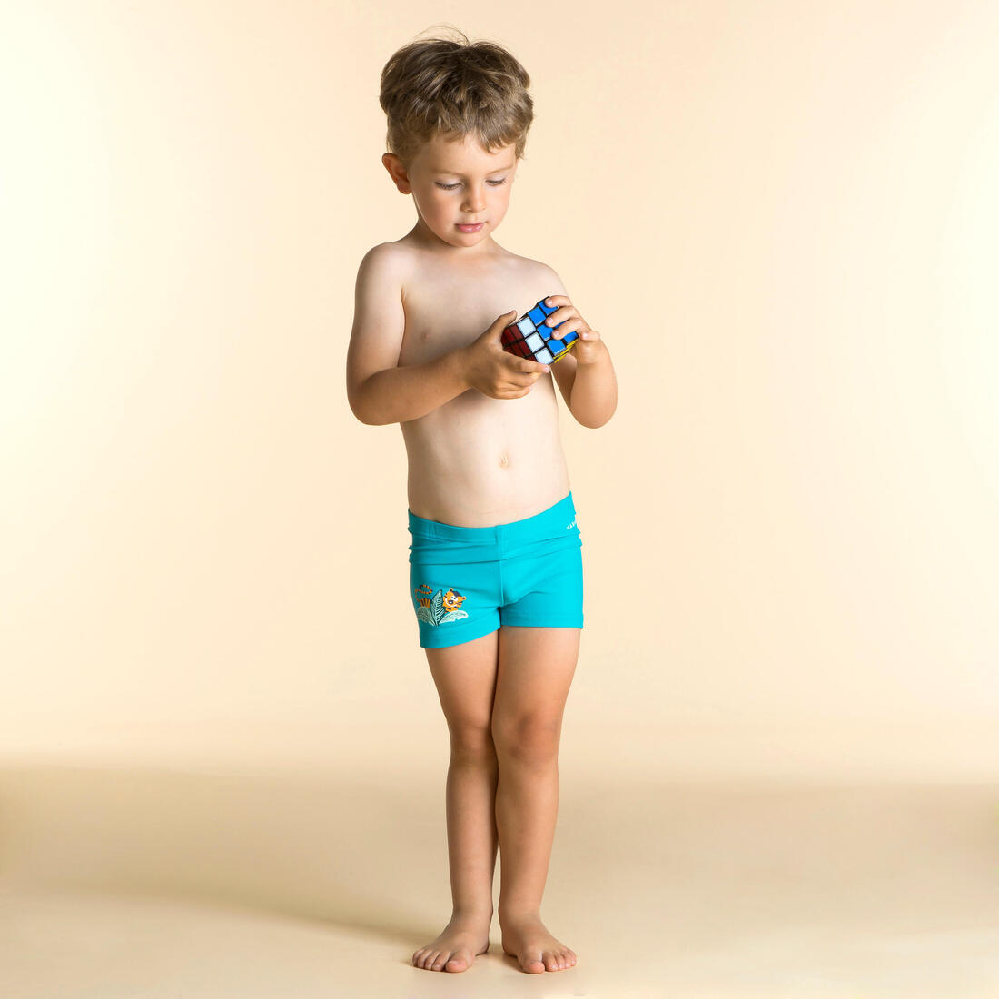 Boxer de bain bébé / enfant bleu imprimé crabes