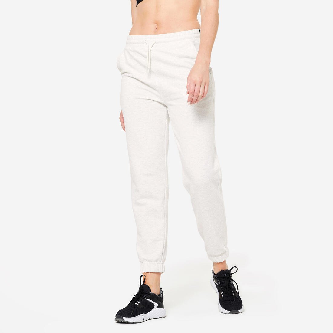 Pantalon regular fitness femme - 500 essentials blanc chiné