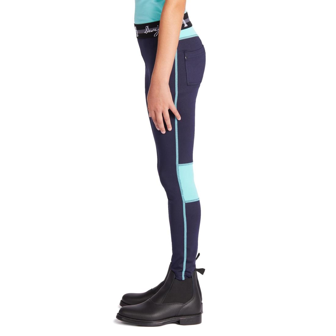 Kids' Horse Riding Light Legging 100 - Petrol Blue/Navy Blue