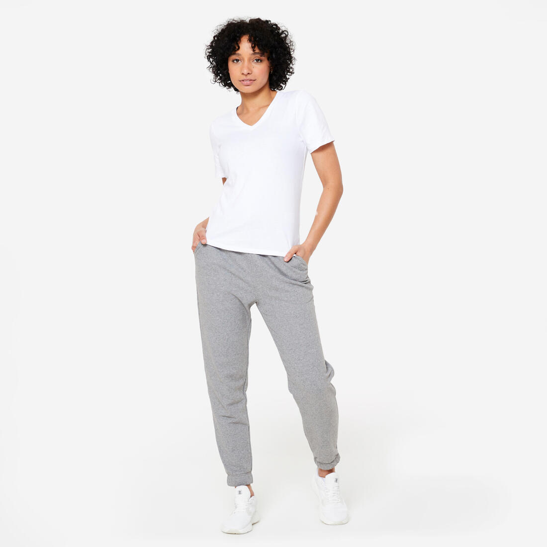 Pantalon regular fitness femme - 500 essentials blanc chiné